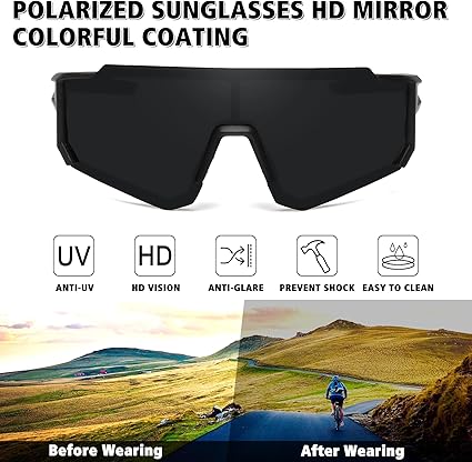 Polarized Sports Sunglasses for Men Women,Driving Fishing Cycling Mountain Bike Sunglasses UV400 Protection